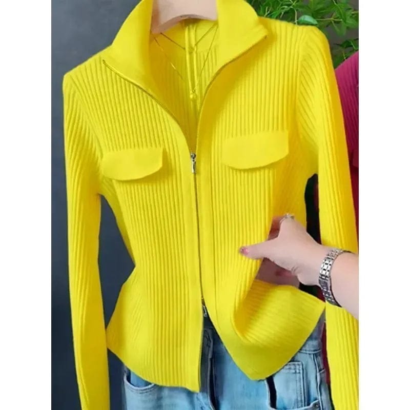 Fashion Zipper Short Knitted Cardigan Sweater 2025 Spring Autumn New Korean Versatile Coat Top Turn-Down Col Sweater Solid Color Zippered Buttoned Snapped Fashion Zipper Short Knitted Cardigan Sweater 2025 Spring Autumn New Korean Versatile Coat Top Turn-Down Col Sweater Solid Color Zippered Buttoned Snapped