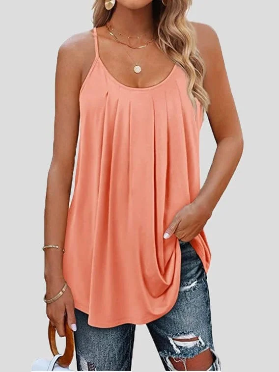Tops Pleated Sling Crew Neck Tank Tops white tank top