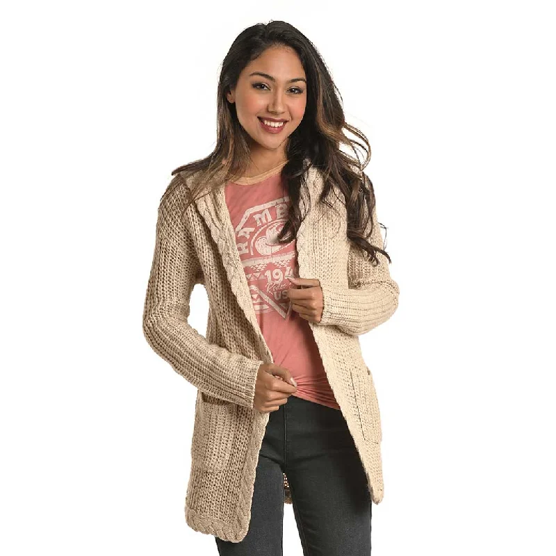 Rock & Roll Cowgirl Women's Cable Knit Hoodie Cardigan Houndstooth Herringbone Solid Rock & Roll Cowgirl Women's Cable Knit Hoodie Cardigan Houndstooth Herringbone Solid