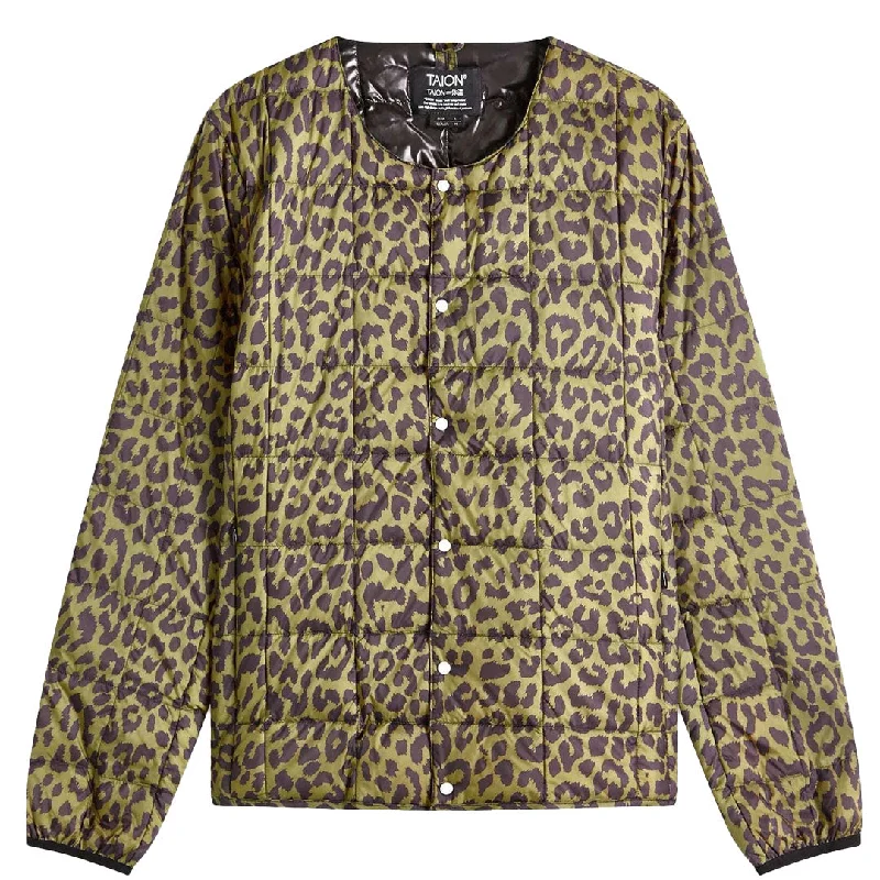 Taion Womens Crew Neck Button Down Jacket Leopard Mesh Jacket Canvas Jacket Denim Jacket