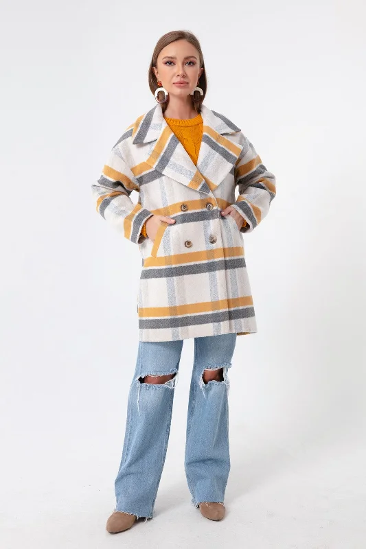 Female Plaid Pattern Coat Print Jacquard Embroidered