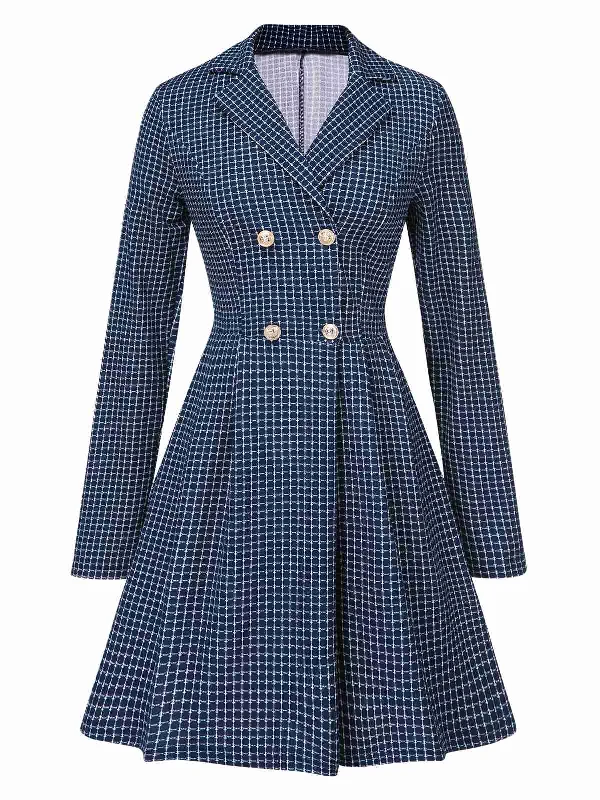 1950s Plaid Notch Lapel Double Breasted Coat Trench Raincoat Windbreaker