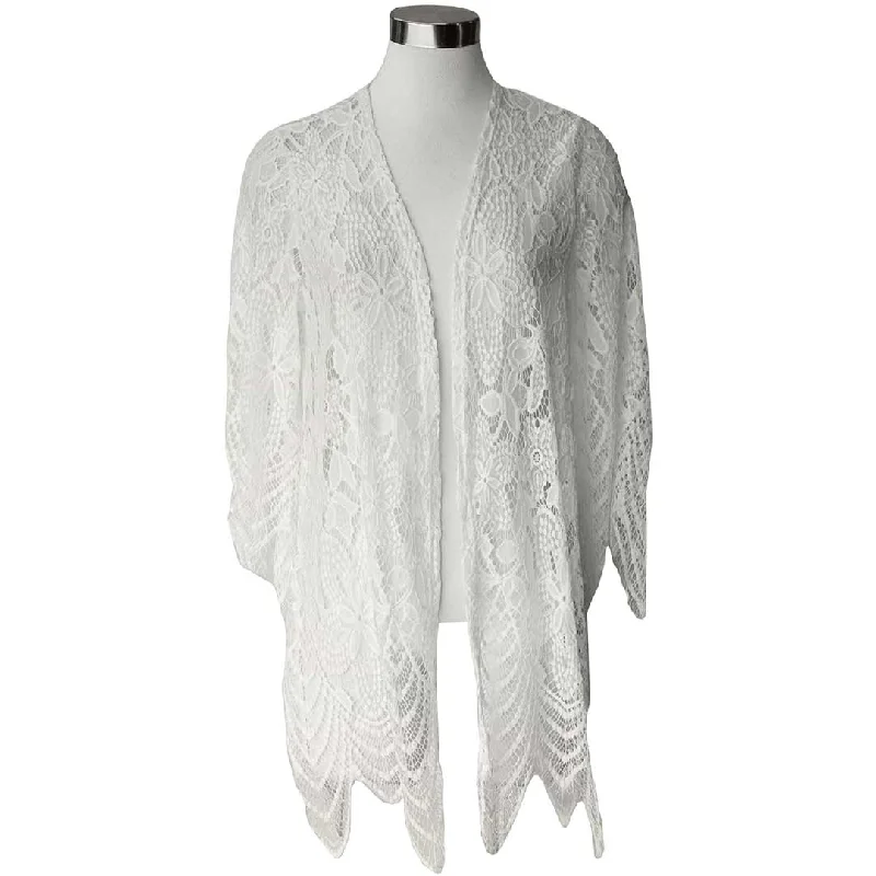 Keren Hart Women's Lace Open Front Cardigan Welt Pockets Slit Pockets Flap Pockets