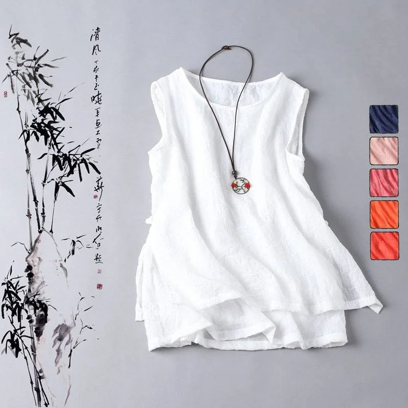 Summer New Arts Style Women sleeveless Tank Tops cotton linen Casual glitter tank top
