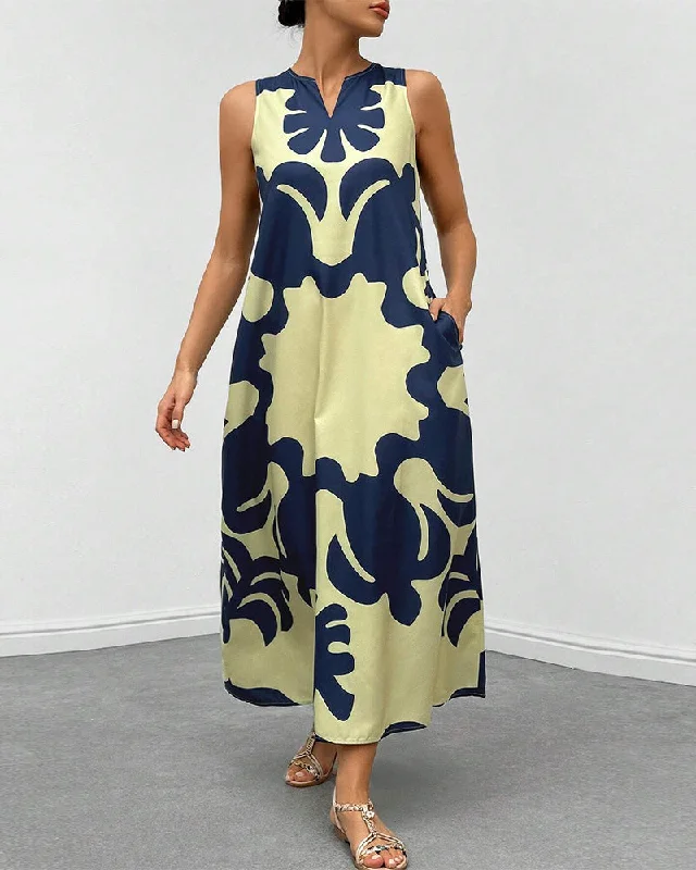 Stylish pocket print tank top dress lounge tank top