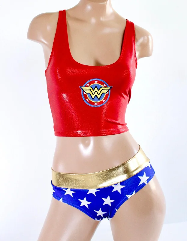 Star Superheroine Crop Tank Set with Matte Cheeky Shorts lime green tank