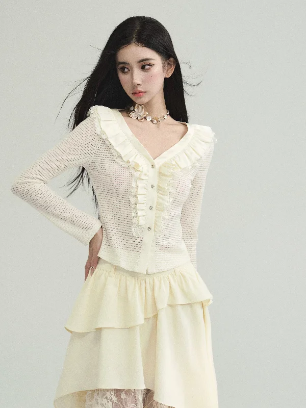 Slim Flared Sleeves Knitted Cardigan FRA0194 Boxy Cardigan Fitted Cardigan A-Line
