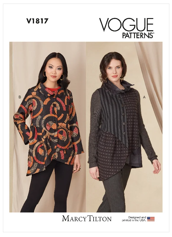 Vogue Pattern V1817  Misses' Jacket and Vest Tiered Jacket Buttoned Jacket Zippered Jacket