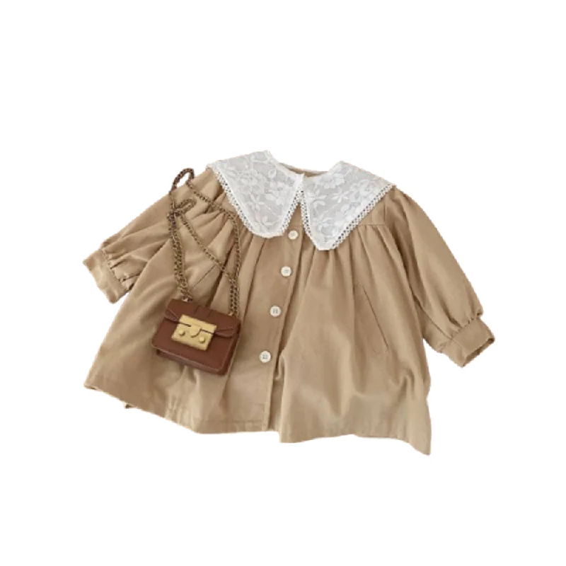 Toddler Girls Lace Decorative Detachable Collar Dress Coat Lapel Coat Peter Pan Collar Coat Cowl Neck Coat