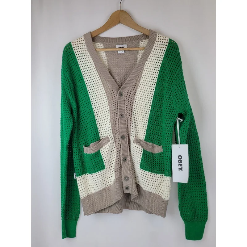 OBEY Anderson '60s Cardigan Retro Style Striped Pattern Sweater Size Small Oversized Loose Flowy OBEY Anderson '60s Cardigan Retro Style Striped Pattern Sweater Size Small Oversized Loose Flowy