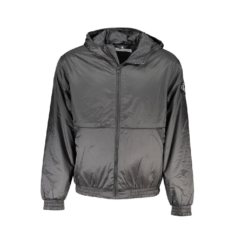 Sleek Black Hooded Jacket With Contrast Detail Fleece Fabric Down Fabric Feather Fabric Sleek Black Hooded Jacket With Contrast Detail Fleece Fabric Down Fabric Feather Fabric