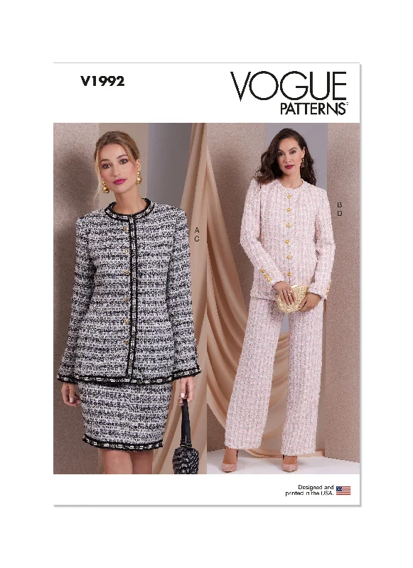 Voguepattern V1992 Misses' Jackets, Skirt and Pants Belted Jacket Elasticated Jacket Padded Jacket