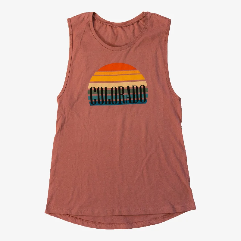 Women's Sunset Colorado Muscle Tank sage tank top