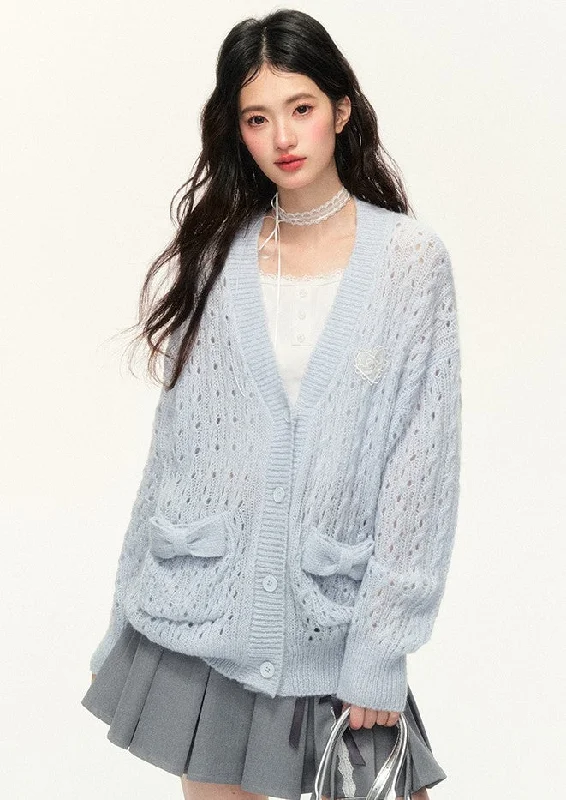 Bow Pocket Hollow Cable Knitted Sweater Cardigan NTO0134 Button Cardigan Zip Cardigan Pullover Cardigan Bow Pocket Hollow Cable Knitted Sweater Cardigan NTO0134 Button Cardigan Zip Cardigan Pullover Cardigan