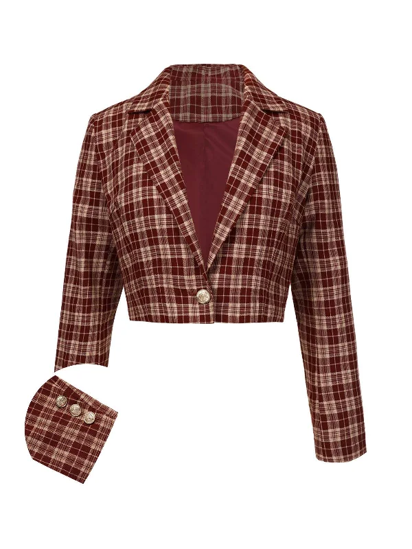 Red 1960s Plaid Lapel Short Coat Stole Shawl Scarf