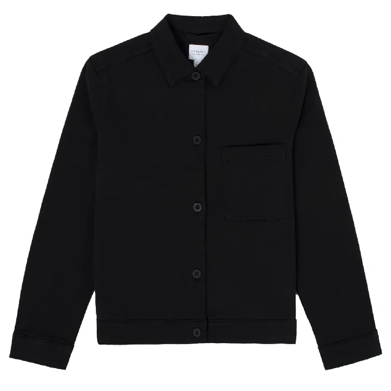 Sunspel Womens Chore Jacket Black Herringbone Jacket Houndstooth Jacket Plaid Jacket