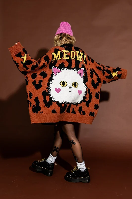 Meow! Oversized Leopard Cardigan Faux Fur Fabric Real Fur Fabric Shearling Fabric