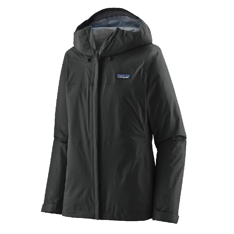 Patagonia Womens Torrentshell 3L Rain Jacket Black Front Pockets Side Pockets Patch Pockets