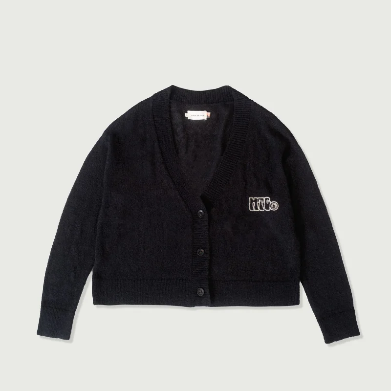 Womens Mohair Cardigan - Black Print Jacquard Patchwork