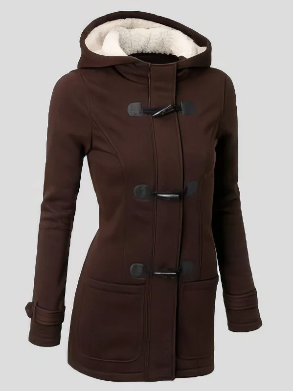 Black Toggle Coat with Sherpa Lining Asymmetrical Collar Hooded Zippered