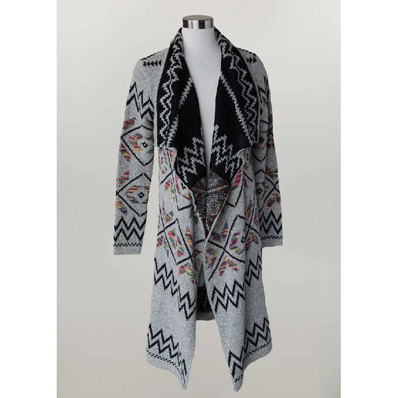 Keren Hart Women's Aztec Duster Cardigan Collared Crew Neck Turtle Neck
