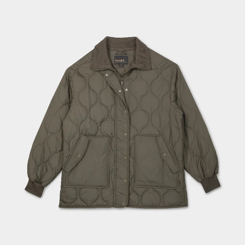 Rib Collar Quilted Coat Trapeze Tunic Caftan