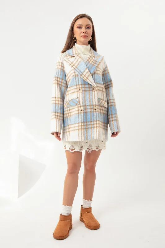 Female Plaid Coat Cape Coat Herringbone Coat Tweed Coat
