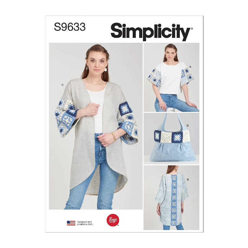 Simplicity Pattern S9633A Misses' Crochet Top Jacket & Bag Lace Jacket Ribbed Jacket Sequined Jacket