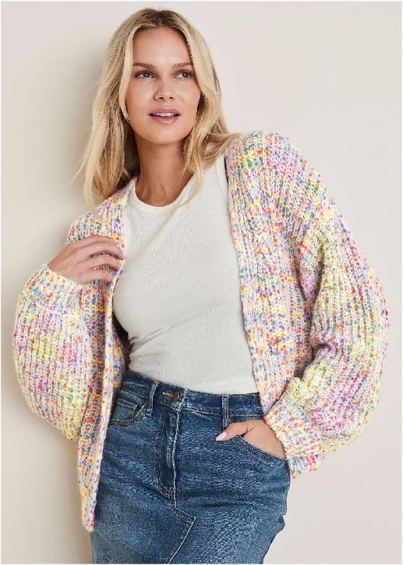 Multi Color Cardigan - Multi Striped Floral Plaid