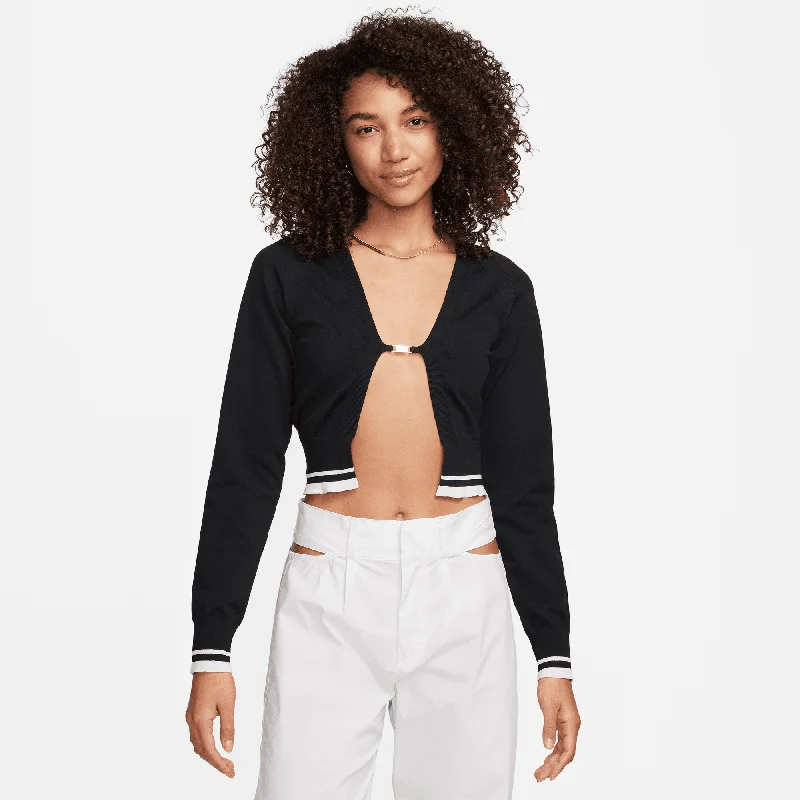 Nike Sportswear Women's Black Long-Sleeve Knit Cardigan Spandex Rayon Corduroy