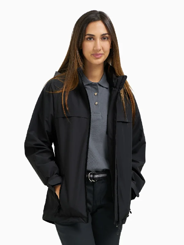 Ladies' Lightweight Waterproof Jacket - Black Toggled Jacket Drawstring Jacket Belted Jacket
