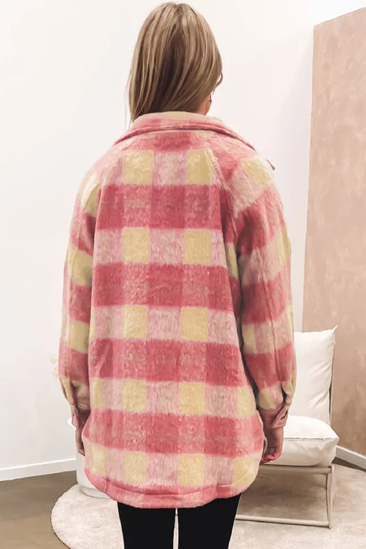 Relaxed Fit Plaid Flannel Coat Raincoat Turtleneck Coat Wrap Coat