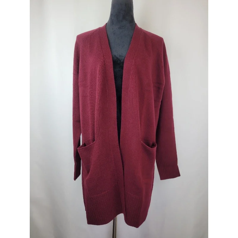 Revive Cashmere Women's Merlot Wool Cashmere Raglan Midi Cardigan Sweater M Transparent Opaque Sheer Revive Cashmere Women's Merlot Wool Cashmere Raglan Midi Cardigan Sweater M Transparent Opaque Sheer