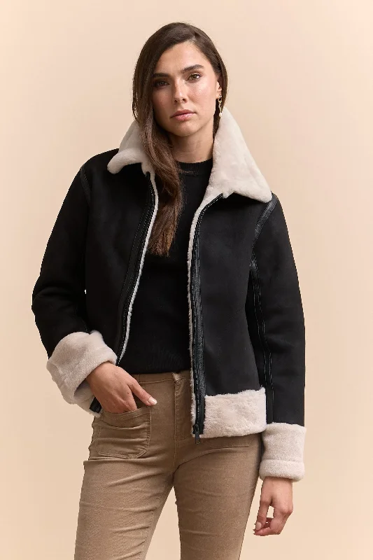 Faux shearling coat Denim Leather Suede