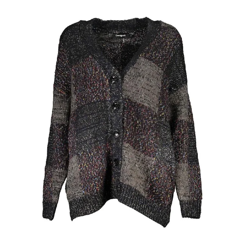 Desigual Elegant Long Sleeve V-Neck Cardigan Solid Print Embellished