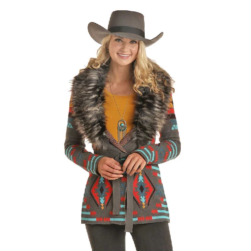 Powder River Outfitters Women's Aztec Cardigan Zippered Front Buttoned Front Snap Front