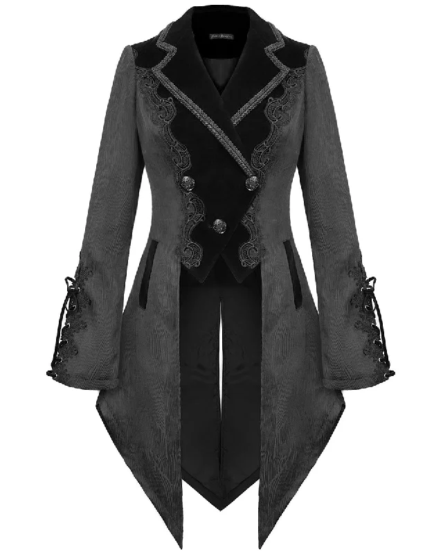 Devil Fashion Libertine's Remorse Womens Gothic Aristocrat Dovetail Coat - Black Quilted Jacket Anorak Windbreaker Devil Fashion Libertine's Remorse Womens Gothic Aristocrat Dovetail Coat - Black Quilted Jacket Anorak Windbreaker
