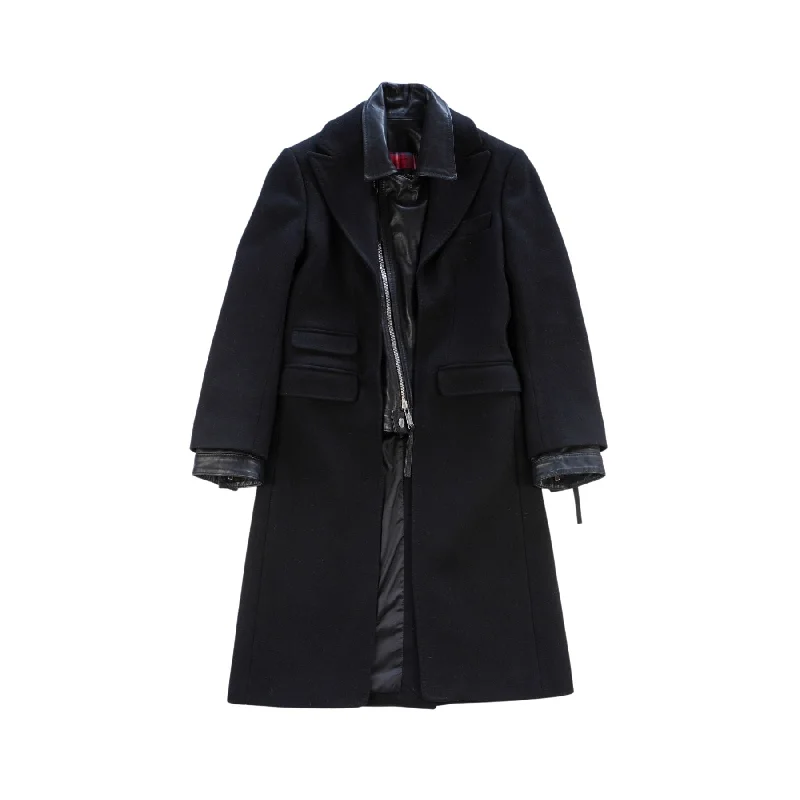 Dsquared2 Wool Leather Coat - Women's 42 Mesh Canvas Denim