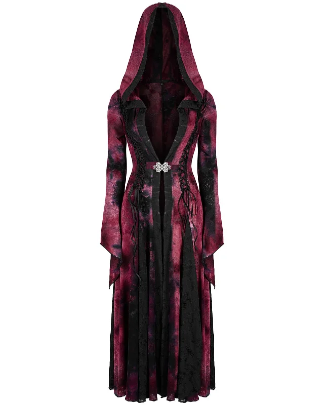 Punk Rave Womens Gothic Tie Dye Hooded Cloak Jacket - Black & Red One-Shoulder Jacket Off-the-Shoulder Jacket Asymmetrical Jacket Punk Rave Womens Gothic Tie Dye Hooded Cloak Jacket - Black & Red One-Shoulder Jacket Off-the-Shoulder Jacket Asymmetrical Jacket