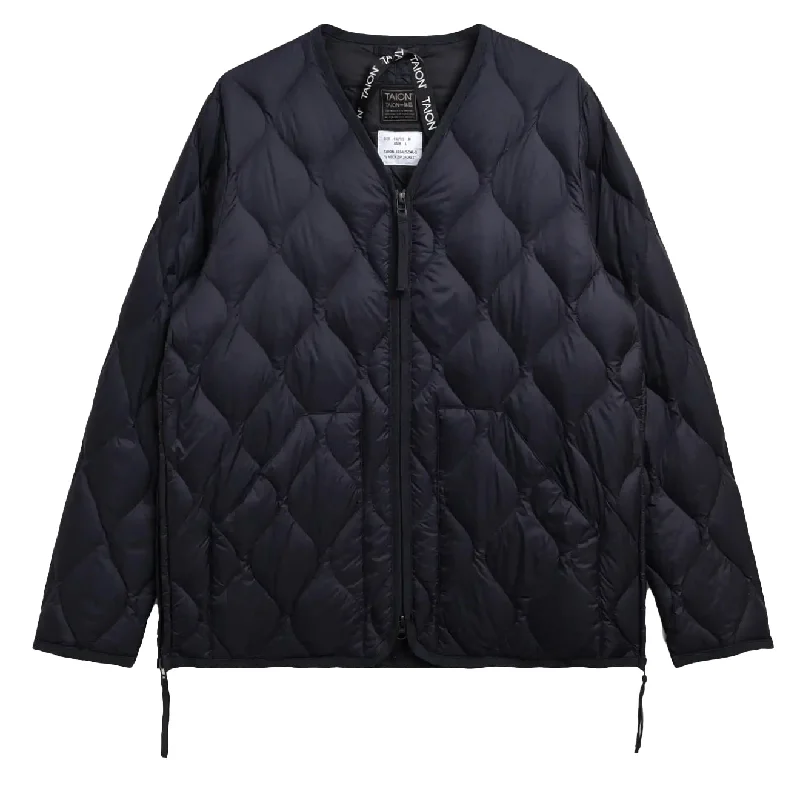 Taion Womens Military V Neck W-Zip Down Jacket Dark Navy Jersey Jacket Tulle Jacket Batik Jacket