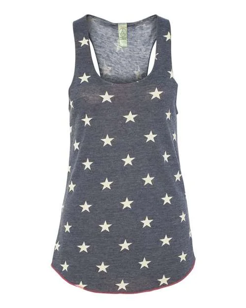 Alternative - Women's Printed Meegs Eco-Jersey Racerback Tank - 1927ea Navy Stars cutout tank top