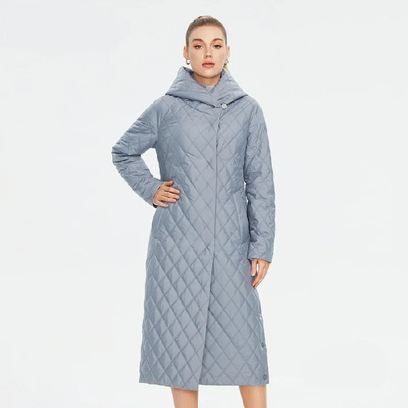 Longes Tawl - Hooded Long Quilted Coat Trim Padded Insulated