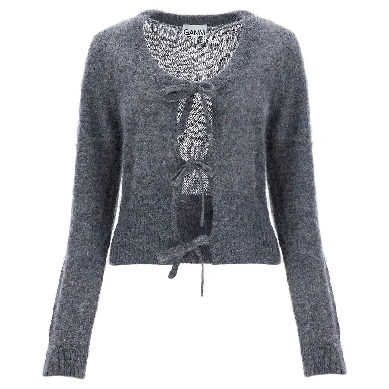 Ganni mohair cardigan with bow accents Cashmere Blend Cotton Blend Poly Blend