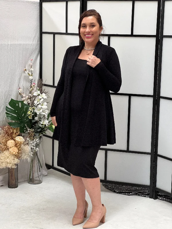 Olinda Black Wool Knit Cardigan Patchwork Embroidered Appliqued