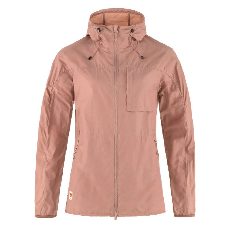 Fjallraven Womens High Coast Wind Jacket Dusty Rose Hooded Jacket Caped Jacket Shawl Collar Jacket