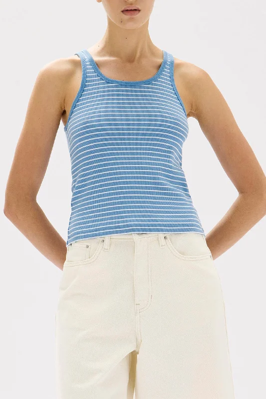 Assembly Label - Drew Rib Tank, Bahama and White turquoise tank top