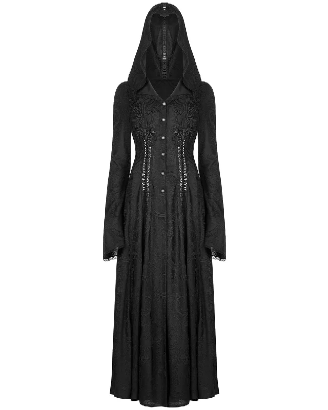 Punk Rave Womens Dark Gothic Cutout Applique Jacquard Hooded Cloak Jacket Elasticated Jacket Padded Jacket Insulated Jacket Punk Rave Womens Dark Gothic Cutout Applique Jacquard Hooded Cloak Jacket Elasticated Jacket Padded Jacket Insulated Jacket