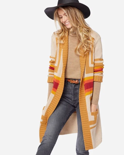 Pendleton Harding Open Cardigan in Sandshell Multi Glossy Satin Silk