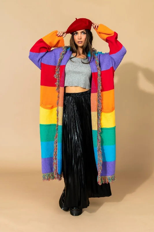 Luxe Fringe Blanket Cardigan in Chasing Rainbows Jersey Fabric Tulle Fabric Batik Fabric Luxe Fringe Blanket Cardigan in Chasing Rainbows Jersey Fabric Tulle Fabric Batik Fabric