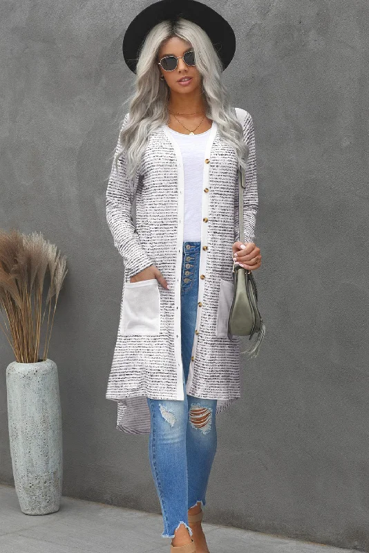 Striped Leopard Patchwork Duster Cardigan with Pockets Mesh Blend Leather Blend Suede Blend Striped Leopard Patchwork Duster Cardigan with Pockets Mesh Blend Leather Blend Suede Blend